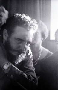 In his hotel suite, Fidel Castro talks to reporters about his sucessful Cuban revolution to ouster Dictator Batista